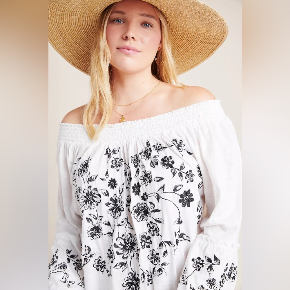 Anthropologie Annie Embroidered Off-The-Shoulder Blouse - Size S - Picture 5 of 9